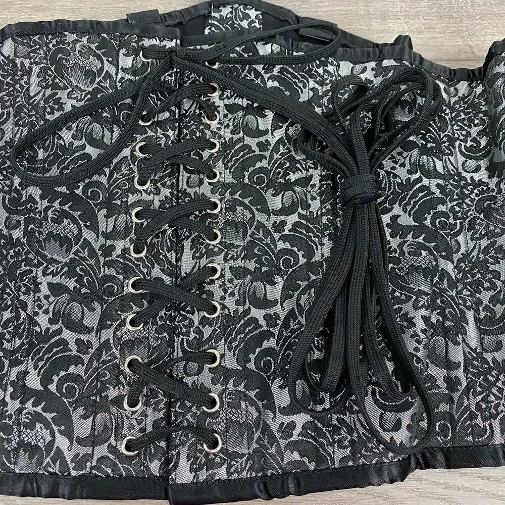 Black&Gray Paisley Brocade Lace Up Corset Sz.36